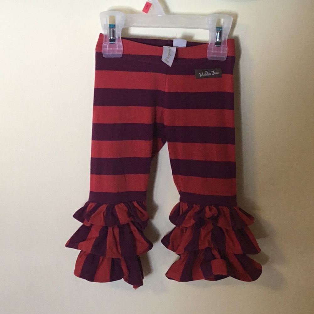 Matilda Jane 18m red & plum striped ruffle pants.
